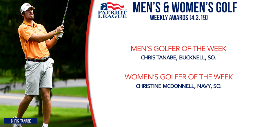 PatriotLeague's tweet photo. ⛳️#PLgolf Men's and Women's Golfers of the Week Announced 📣
Men's Golfer: @Bucknell_MGolf Chris Tanabe
Women's Golfer: @NavyAthletics Christine McDonnell
Read More: https://t.co/AtgYZuykhe https://t.co/ea4jq7zHDr