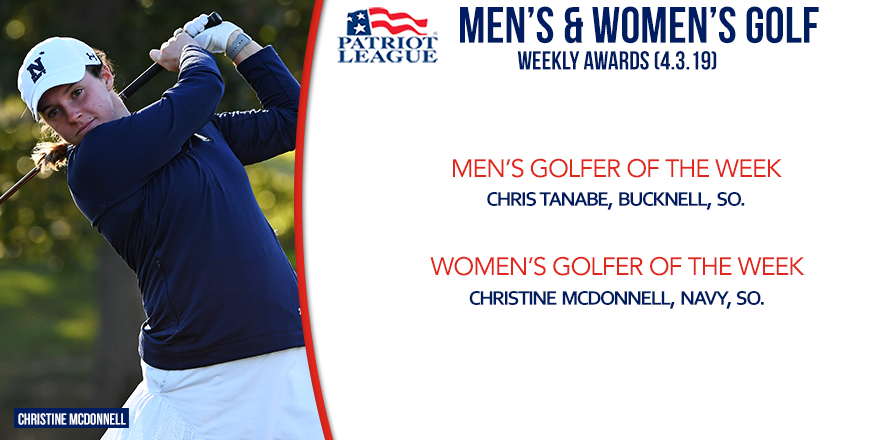 PatriotLeague's tweet photo. ⛳️#PLgolf Men's and Women's Golfers of the Week Announced 📣
Men's Golfer: @Bucknell_MGolf Chris Tanabe
Women's Golfer: @NavyAthletics Christine McDonnell
Read More: https://t.co/AtgYZuykhe https://t.co/ea4jq7zHDr