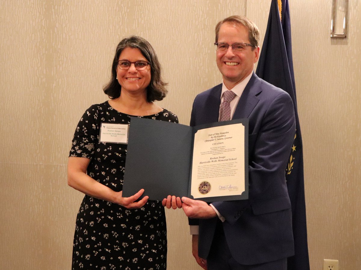 NHDeptEd's tweet photo. Roshan Swope teaches kindergarten at the Harrisville Wells Memorial School. She has been nominated to be Teacher of the Year for 2020 in NH. Congrats! #NHLearns #STOY20 https://t.co/PMR5HJDPts
