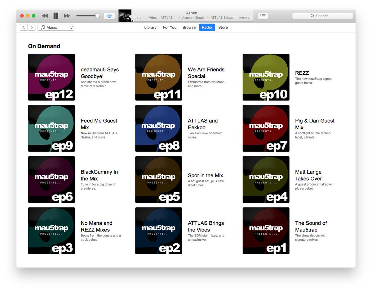 The interface for <a href="/iTunes/">iTunes</a> Radio, in general and especially On Demand for past shows, is ridiculously bad. No indication of what's currently playing, what's next, what's been played before, etc. I'm currently playing one of these episodes, can you guess which one? #BadUX #UX