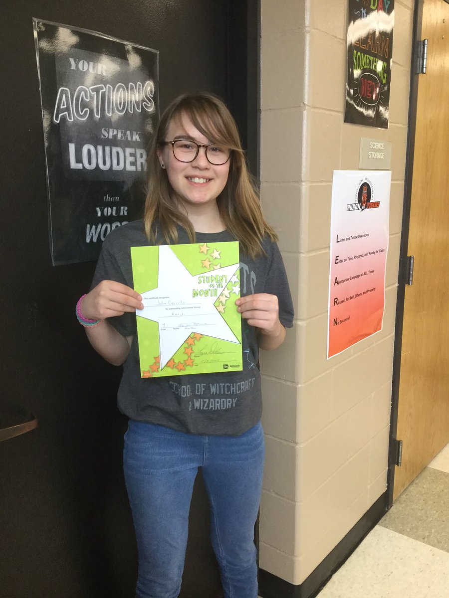 thebluetrooper's tweet photo. Congrats to Jolie on March student of the month at Huron Middle School #HuronTigers https://t.co/35Iy5frbJp