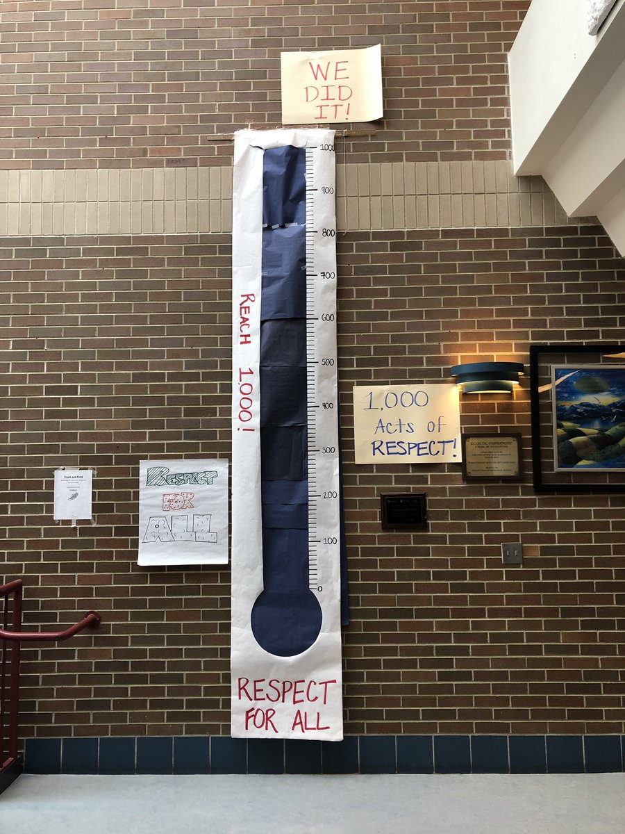 SAMSTitans's tweet photo. What better way to kick off @ShalerArea’s Respect for All Challenge than to celebrate SAMS achieving their goal of 1,000 acts of respect! Our thermometer has spilled over the top as our students have actually exceeded our goal. We couldn’t be more proud! https://t.co/qVxdSbjQuN