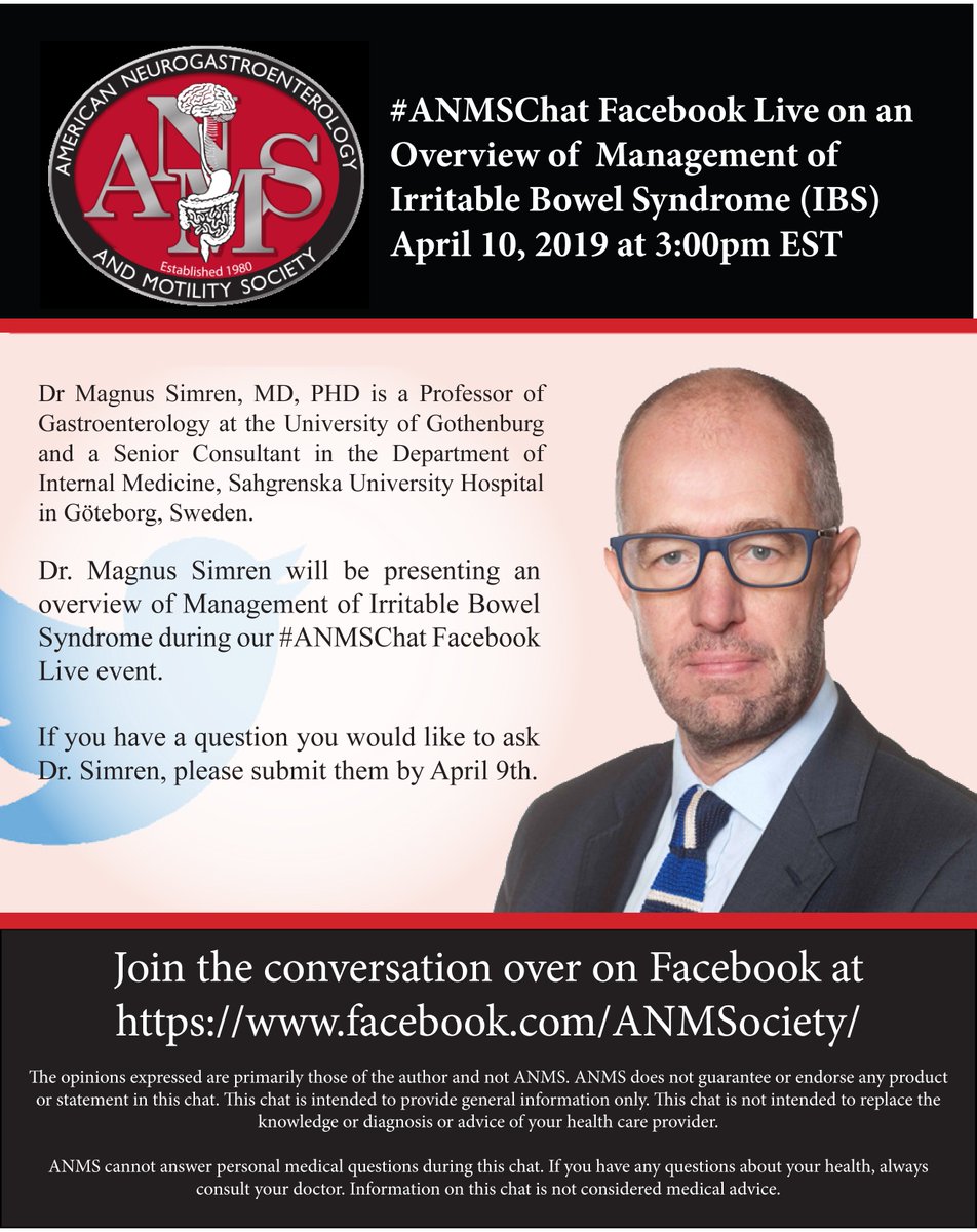 ANMSociety's tweet photo. April is #IBSAwarenessMonth. On April 10, 3-4pm EST, Dr. Magnus Simren will be on #ANMSChat Facebook Live, providing an overview of the management of irritable bowel syndrome. Find us on Facebook at https://t.co/SklVFHVN4f https://t.co/Sg9nMHGq0l