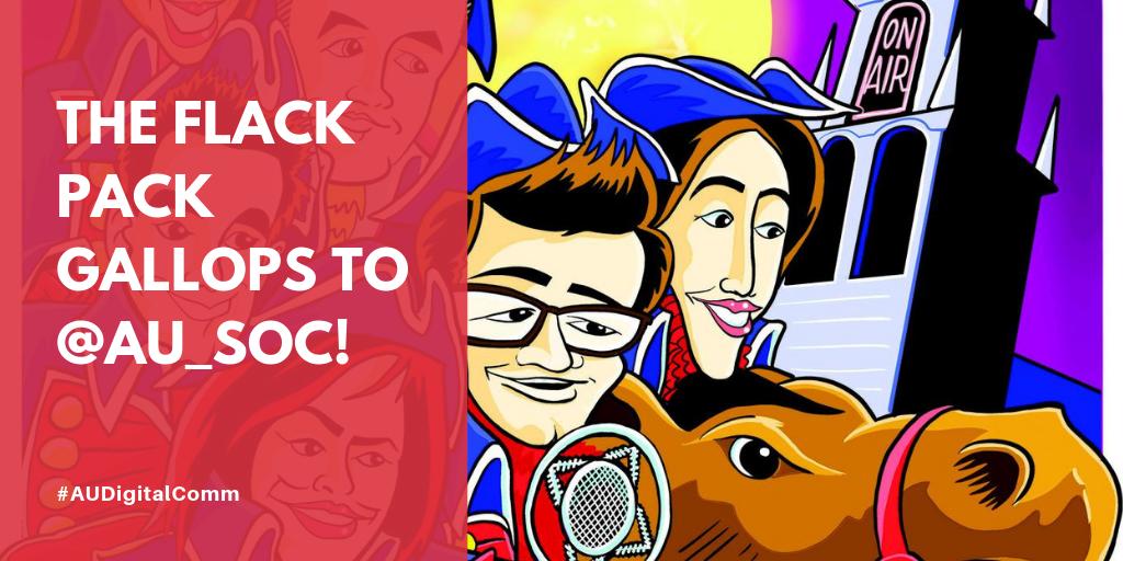JasMollica's tweet photo. #AUDigitalComm will have a "pack" mentality on 4/4, as @FlackPackDC will be recording its podcast @AU_SOC. Make sure you subscribe today to catch up on all the great guests since their launch. #AUPRSC https://t.co/dxdGCRUYcI