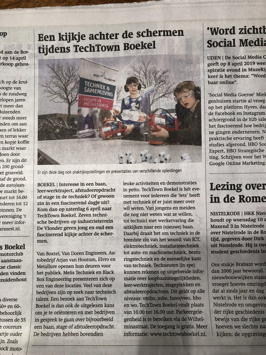 Veel aandacht voor sterk techniekonderwijs en technologiepromotie in <a href="/UdensWeekblad/">Udens Weekblad</a>. #techtown <a href="/SterkTechniek/">Sterk Techniekonderwijs</a> <a href="/udenscollege/">Udens College</a>