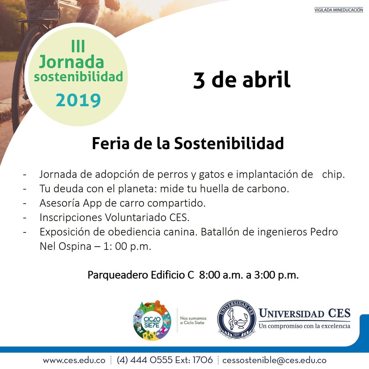 UniversidadCES's tweet photo. #CESSostenible Hoy tendremos muchas actividades en el desarrollo de la #JornadaDeSostenibilidad. ¡Prográmate y acompáñanos! @ciclo_siete https://t.co/Kqo3jirpJd