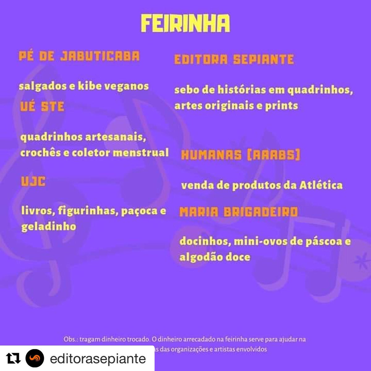 EditoraSepiante's tweet photo. Salve Sepiantes! Hoje, as 19:30h, acontece o VI Sarau do IELACHS no Centro Educacional da UFTM, em Uberaba.
A Editora Sepiante estará presente com o nosso stand, falando sobre nosso trabalho, vendendo quadrinhos, camisetas da editora, prints e artes feitas na hora! https://t.co/LStcgLoMuj