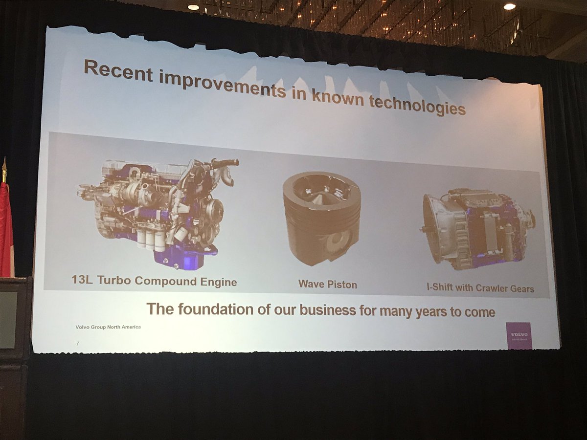 CV_ESchueller's tweet photo. .@VolvoTrucks Alt: Vehicle tech developments will still also focus on known technologies like the 13L turbo compound engine, wave pistons for improving combustion, and automated manual transmissions. #HDRepairForum @repair_hd https://t.co/vmJDmh0jwY