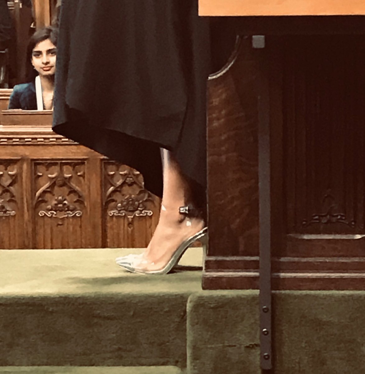These are the shoes peeking out from under the Speaker’s robes today. Love this. #DaughtersOfTheVote #DaughtersoftheVote2019