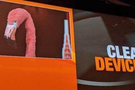 xdwifi's tweet photo. #ATM19 a certain flamingo is pumped about #clearpassdeviceinsight! @arubanetworks @airheadone https://t.co/6T2HMadFdT