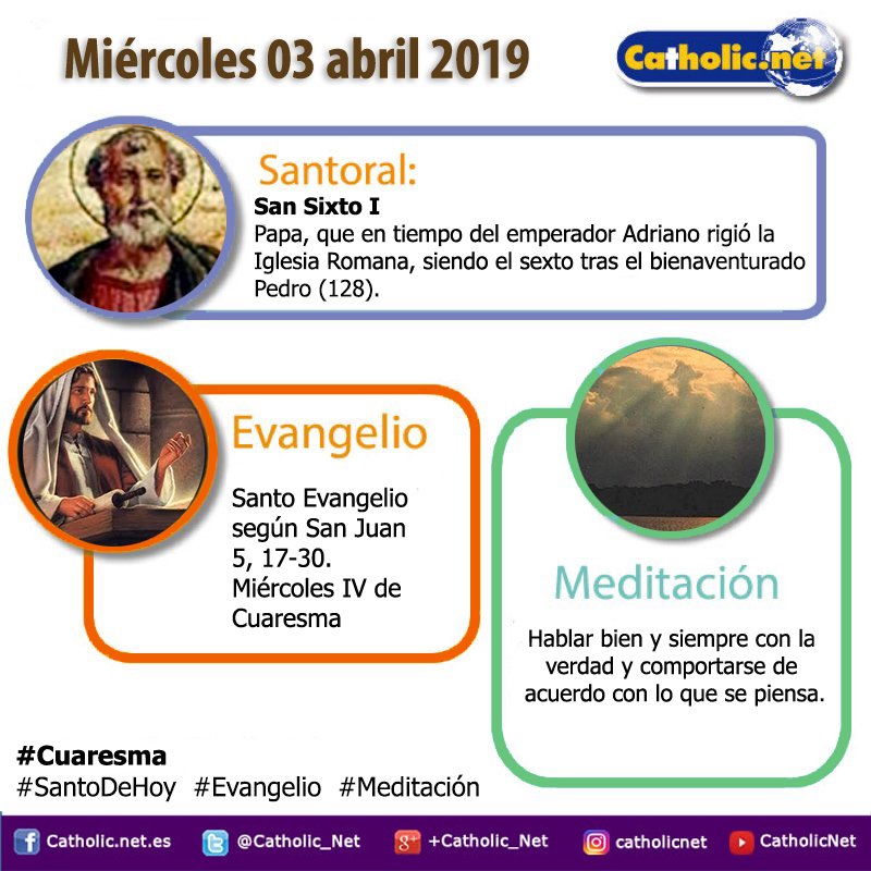 San Sixto I  bit.ly/2HUTI34 #SantoDeHoy
Lo que haces será tu legado  bit.ly/2Ud0707 #Evangelio
El Valor de la Verdad  bit.ly/2GpENgM #Meditación