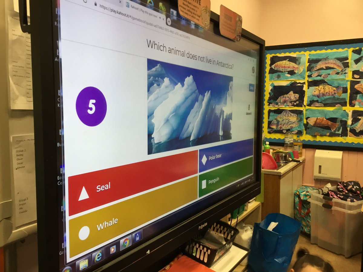 LiffPS's tweet photo. P4 loved playing the Antarctica quiz Mrs S had created with @GetKahoot. We had to try a Harry Potter quiz too. Using our @ProwiseUK board made it easy to see the quiz questions and answers. #funinP4 #gamification π±π₯ https://t.co/0QlrTBxoHk