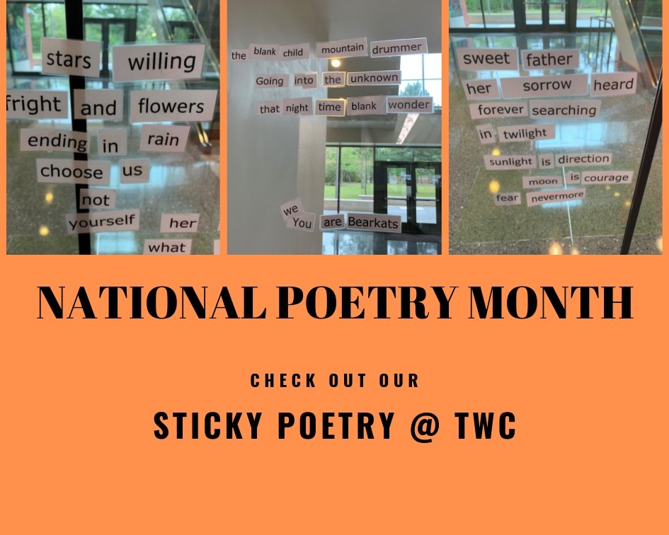SHSU_TWC's tweet photo. Stick Poetry at TWC has started off with a bang. You have until the end of the month to create your own poetry in TWC lobby. https://t.co/zPRs3wndUE