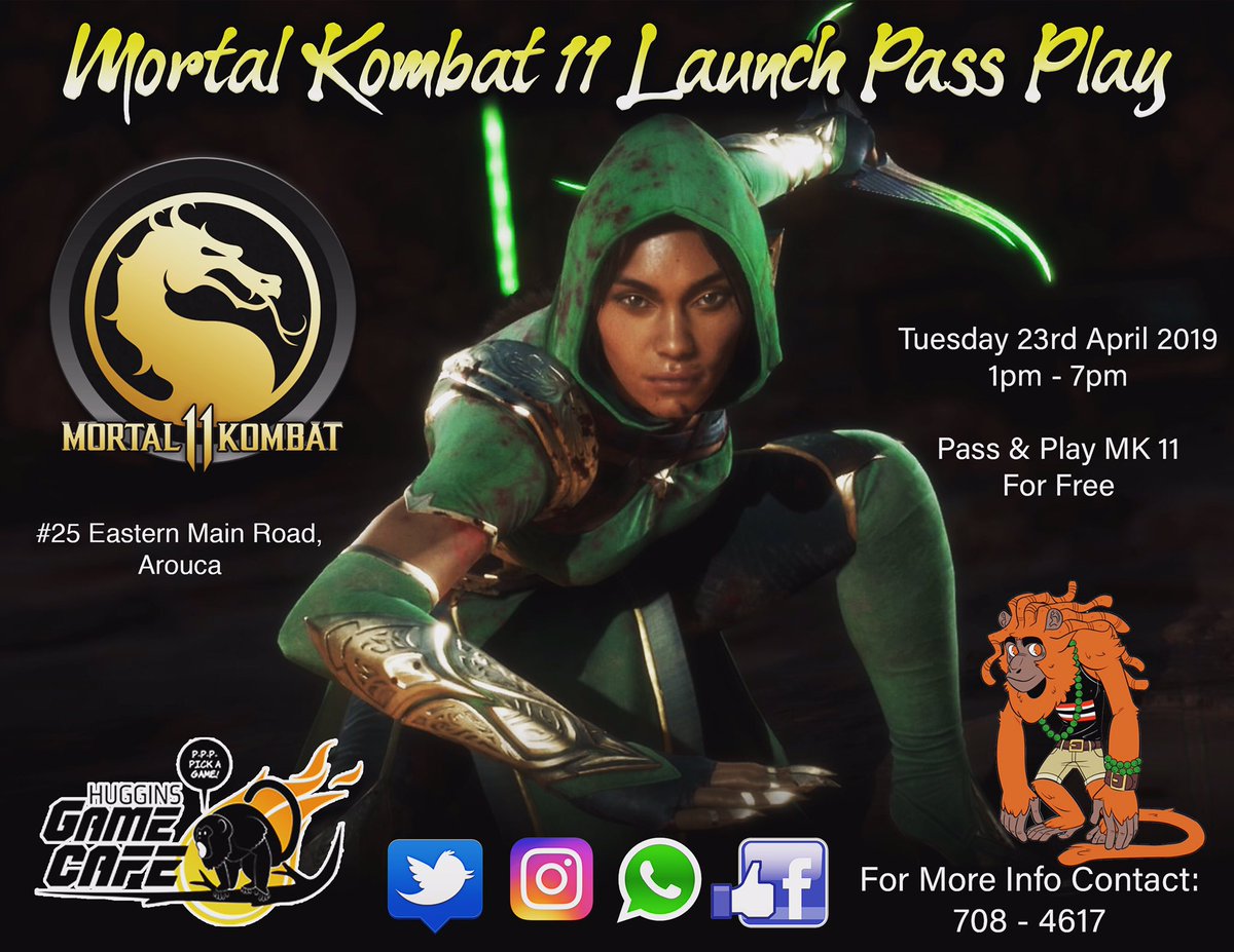 CafeHuggins's tweet photo. It’s simple. Pass &amp; Play Mortal Kombat 11 For Free Launch Day 1pm - 7pm. https://t.co/5yIG3nyYzU