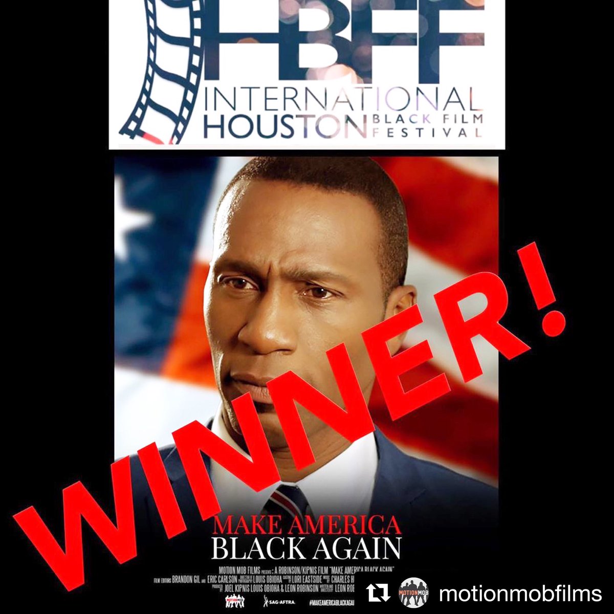 MotionMobFilms's tweet image. Thank you!@houstonblackfilmfest 
Our #makeamericablackagain is a #winner again! #bestcomedyshort #film #shortfilm Starring: @justleon @reggieonthemove @tara_westwood &amp;amp; more.... @PulseMusicNY