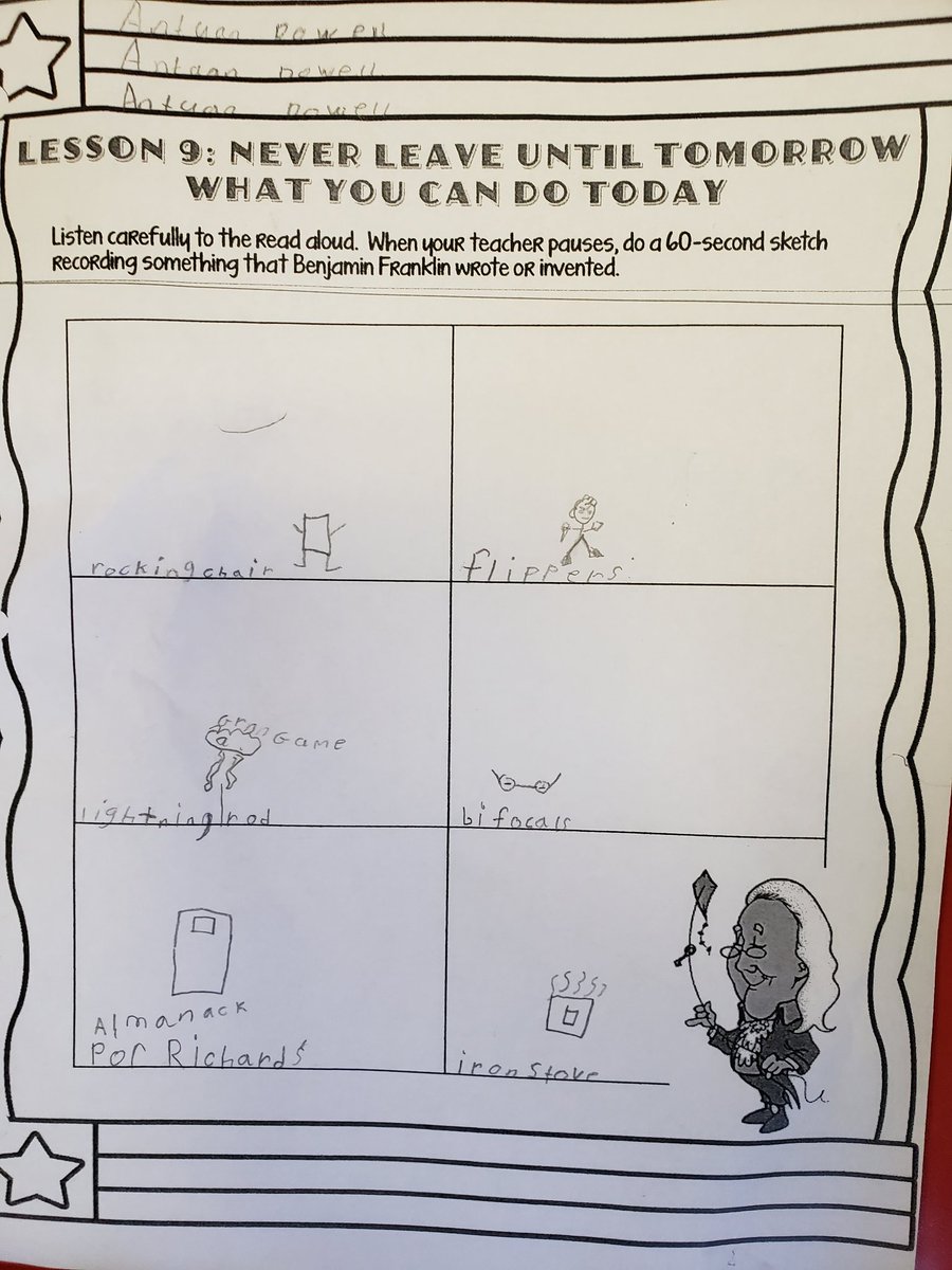 ReeceClass's tweet photo. We are learning about all of the things Benjamin Franklin invented today. I see some little inventors being inspired in room 11! @OESrockSTARS https://t.co/AyIL8T6UJp