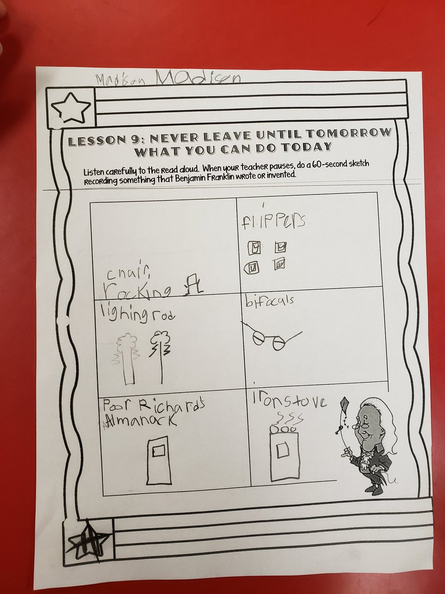 ReeceClass's tweet photo. We are learning about all of the things Benjamin Franklin invented today. I see some little inventors being inspired in room 11! @OESrockSTARS https://t.co/AyIL8T6UJp