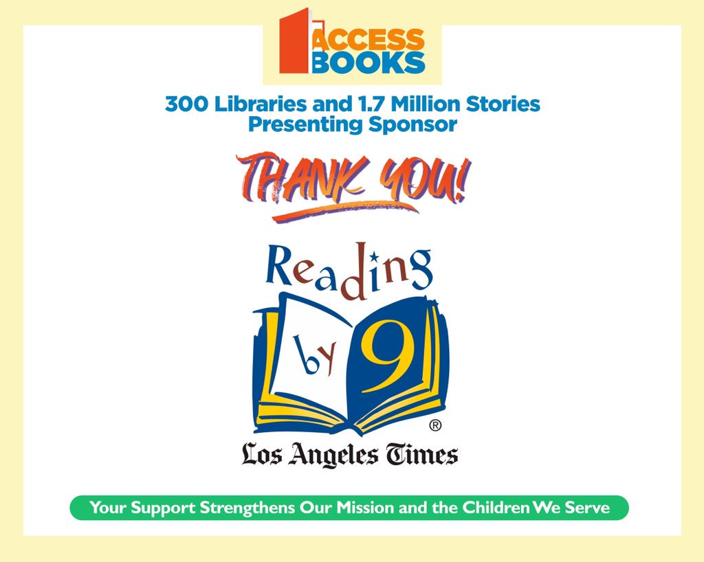accessbooksca's tweet photo. The LA Times is presenting sponsor of our 300th Library Celebration and we are so very thankful! 🎈📚 #accessbooks #LATimes #readby9 #feelingthankful #booksforallchildren #childrensliteracy #welovebooks https://t.co/Qz6GeZXCE7