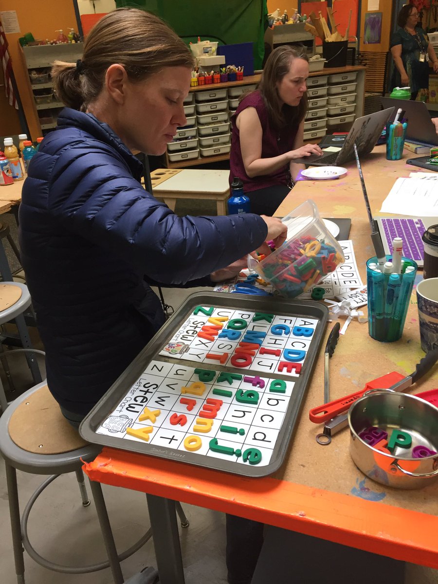 SparkDPS's tweet photo. Taking #morningPD by #StVrainStorm in @makehackplay with our #eceSTEM teachers— with a focus on early literacy skills (letter id, letter sounds, alliteration, Berg sounds...) https://t.co/12aKiG0uGo
