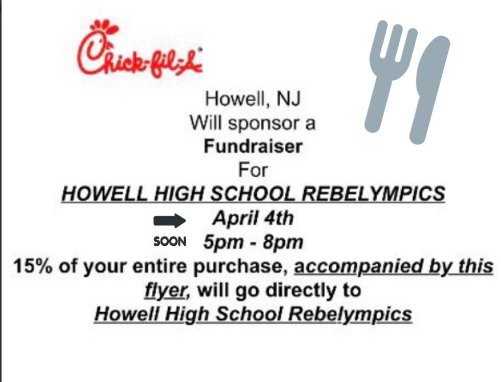 MsGregorakis's tweet photo. Show this Tweet or the Flyer tomorrow at Chick-Fil-A and proceeds will be donated to Howell Rebelympics!! Celebrate Autism Awareness Month !! @HowellRebellion @Howell_Guidance @howellanytown @HowellSADD @HowellPAL @ChickfilA @FRHSDSup @BravermanHHS 🧩🎉💙😁 https://t.co/0o07g8rr5G