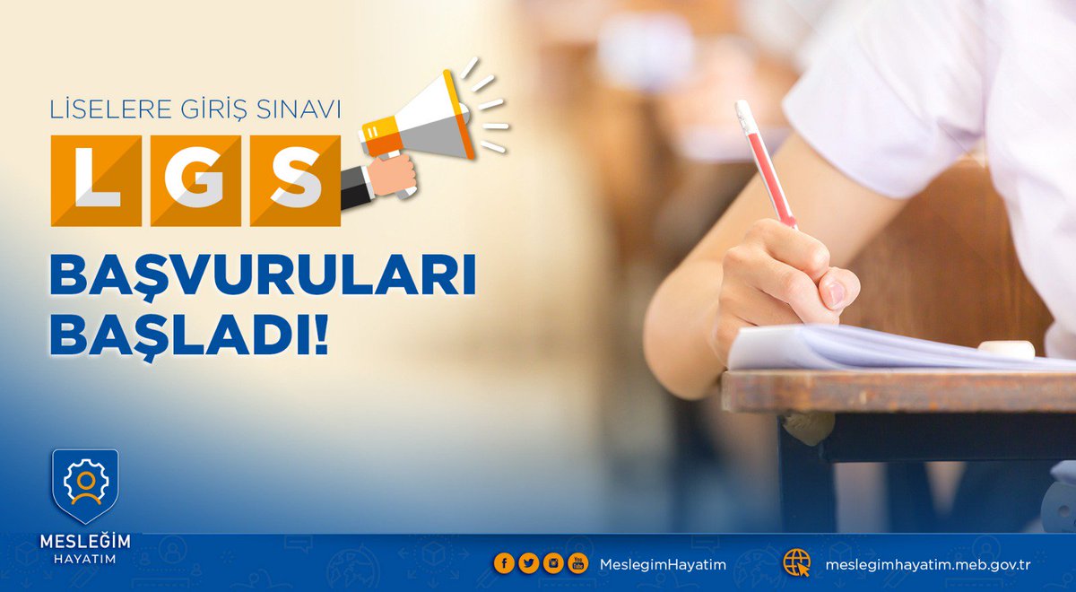 #MesleğimHayatım | 

LGS kapsamında liselere giriş için yapılacak merkezi sınav başvuru ve uygulama kılavuzu yayımlandı.

Kılavuz için: 👉 bit.ly/2CQcIM4
