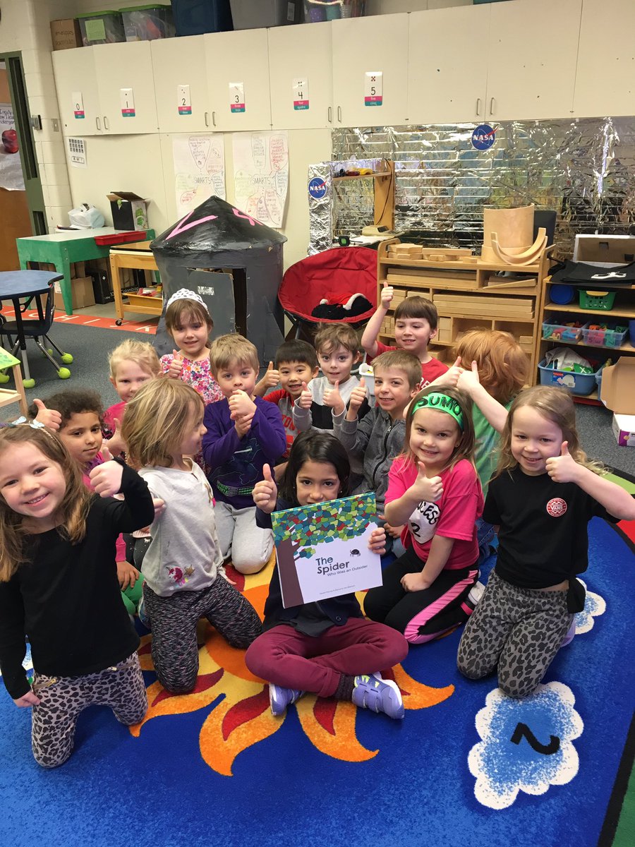 LAMandaliti's tweet photo. @magLRSD kinders ❤️ our #kidsneedmentors author @sarahrickett ‘s new book The Spider That Was an Outsider. The students really liked that Sarah incorporated a special bee drawn by a 5 year old. Thumbs way up. 👍🏻 https://t.co/q1dtkktrjx