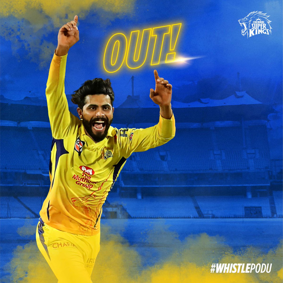 ChennaiIPL's tweet photo. SIR into the attack and strikes gold first ball, after a few dhak dhak seconds! SIR for a reason! #WhistlePodu #Yellove #MIvCSK 💛🦁 https://t.co/mAmQuIwBW5