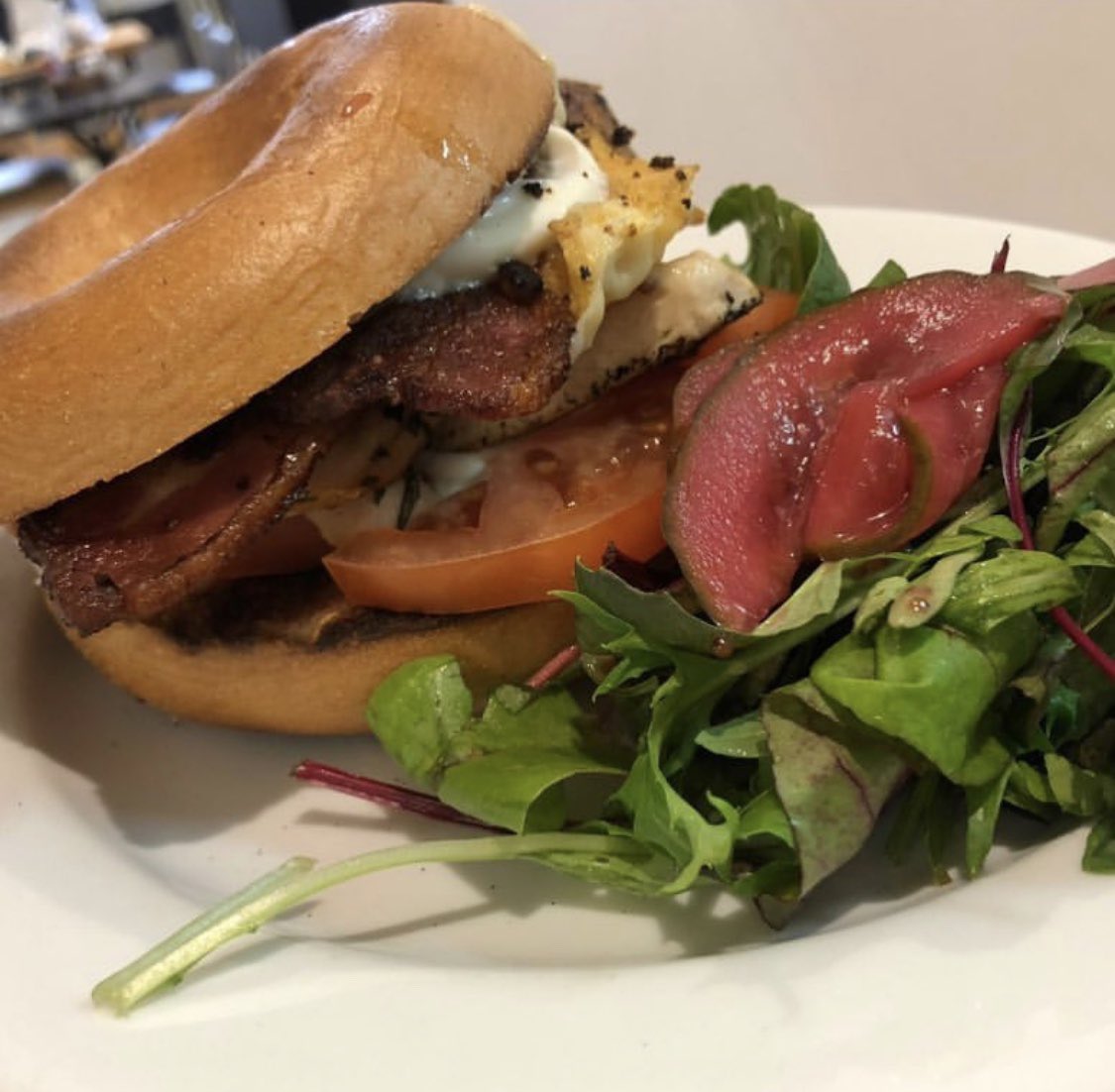 We 😍 clubber lover bagel packed full of roasted chicken breast, Todd’s smoked back bacon, lightly dressed leaf, cheese and chefs home made aioli. Yummmm!! #spacecoffee #bagel #clubberlover #lunchtime #liverpool #foodporn #foodie