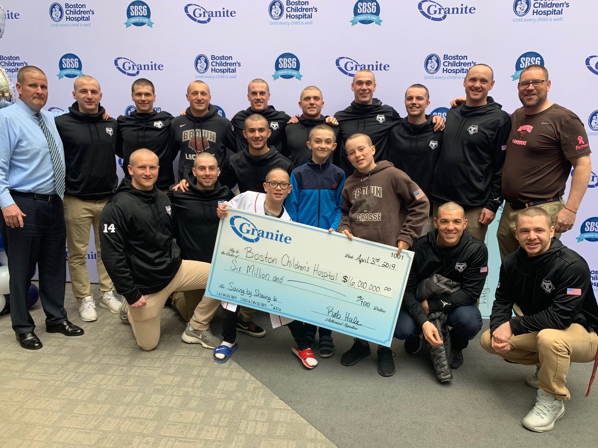 BrownU_MLAX's tweet photo. Awesome morning @GraniteTelecom #savingbyshaving. Our team helped raise $6 million for Children’s Hospital. Amazing event to be a part of. #GoBruno #EverTrue 🐻 https://t.co/6POKOhCsge