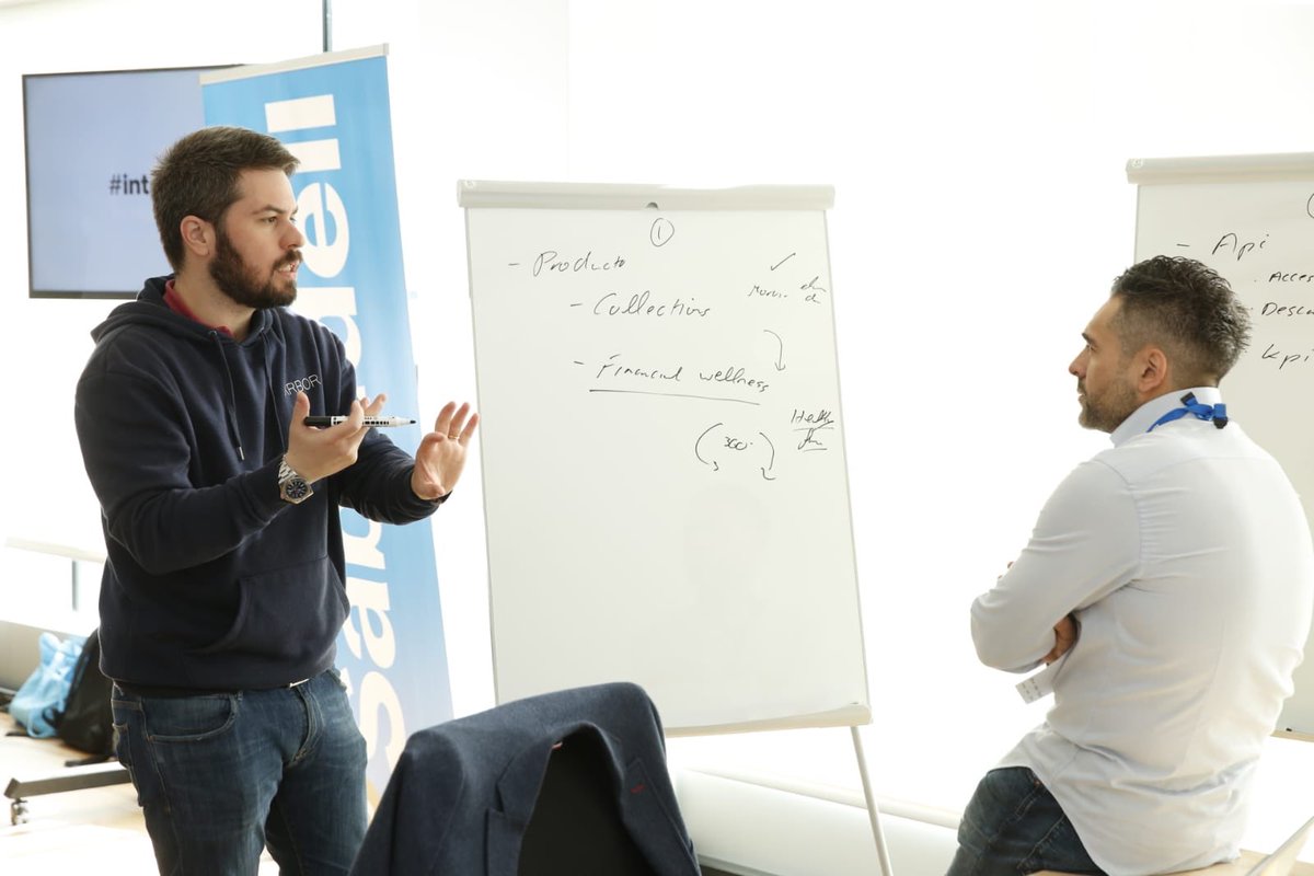 IntrumES's tweet photo. Alcanzamos las 8 primeras horas de trabajo en el Hackathon de Intrum, con la colaboración de @BancoSabadell. Ideas, retos, propuestas... la innovación inunda la sala. #Intrumhack https://t.co/f6DEkwYEOD