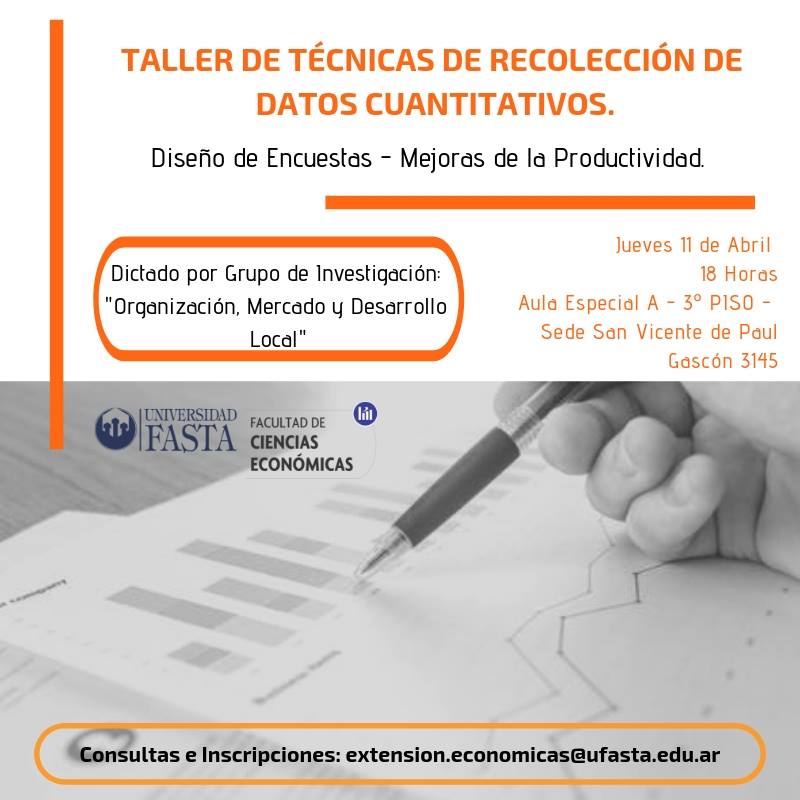 📚 #Taller de Técnicas de recolección de datos cuantitativos 📚

📅 Jueves 11 de Abril
⏰ De 18 a 20:30 hs.
📍 Gascón 3145 - Sede SVP

📧 Consultas e inscripciones: extension.economicas@ufasta.edu.ar

✅ Más información: ufasta.edu.ar/extension/

#Extension #UFASTA  #MardelPlata