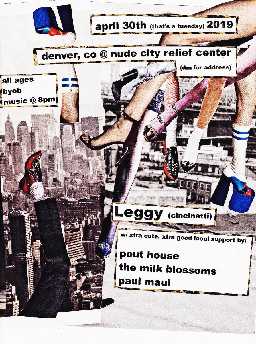 Hey, idiots <3
Think we were being sorta quiet? HA! Nonsense.
 <a href="/leggyband/">Leggy</a> from Cincinnati is coming thru denver 4/30 and we'll be providing the sass with them, <a href="/themilkblossoms/">The Milk Blossoms</a>, and Paul Maul @ NCRC. dm for address