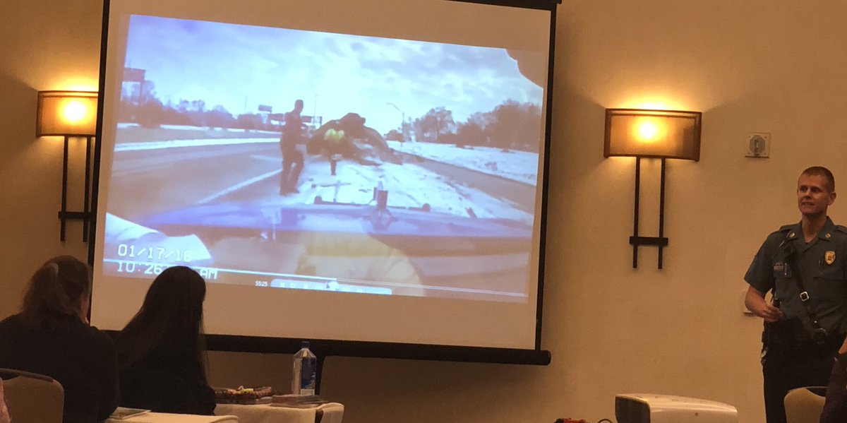 NCKansasKDOT's tweet photo. @TrooperChadKHP says”Don’t exit your vehicle if it’s in the roadway.” Thanks for the great reminders today of what to do after a crash! #TSCWichita https://t.co/W2XtKEik6D