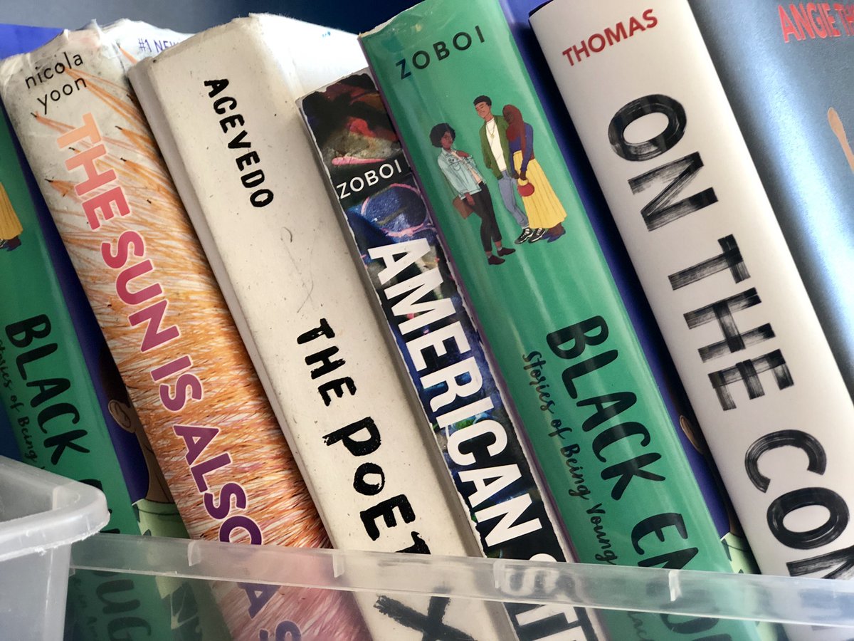 KitonLit's tweet photo. A book bin in the ELA classroom we’re visiting @KIPPDC_Aim shows we’re in the right space with @LeahsMark &amp; anthology #BlackEnough today. What do these students want to see happen for Black youth in stories? Less violence, more “Success.” @AOBFound 
@harperteen @ProjectLITComm https://t.co/f7RhvrJJ3z