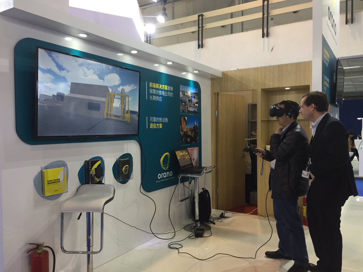 Oranogroup's tweet photo. Demonstration of the benefits from Virtual Reality’s application to NUHOMS® technology at the #CIENPI. This technology brings an interim and complementary solution to recycling by the dry transfer and storage of used fuel assemblies. https://t.co/u4Dn8WsCgt