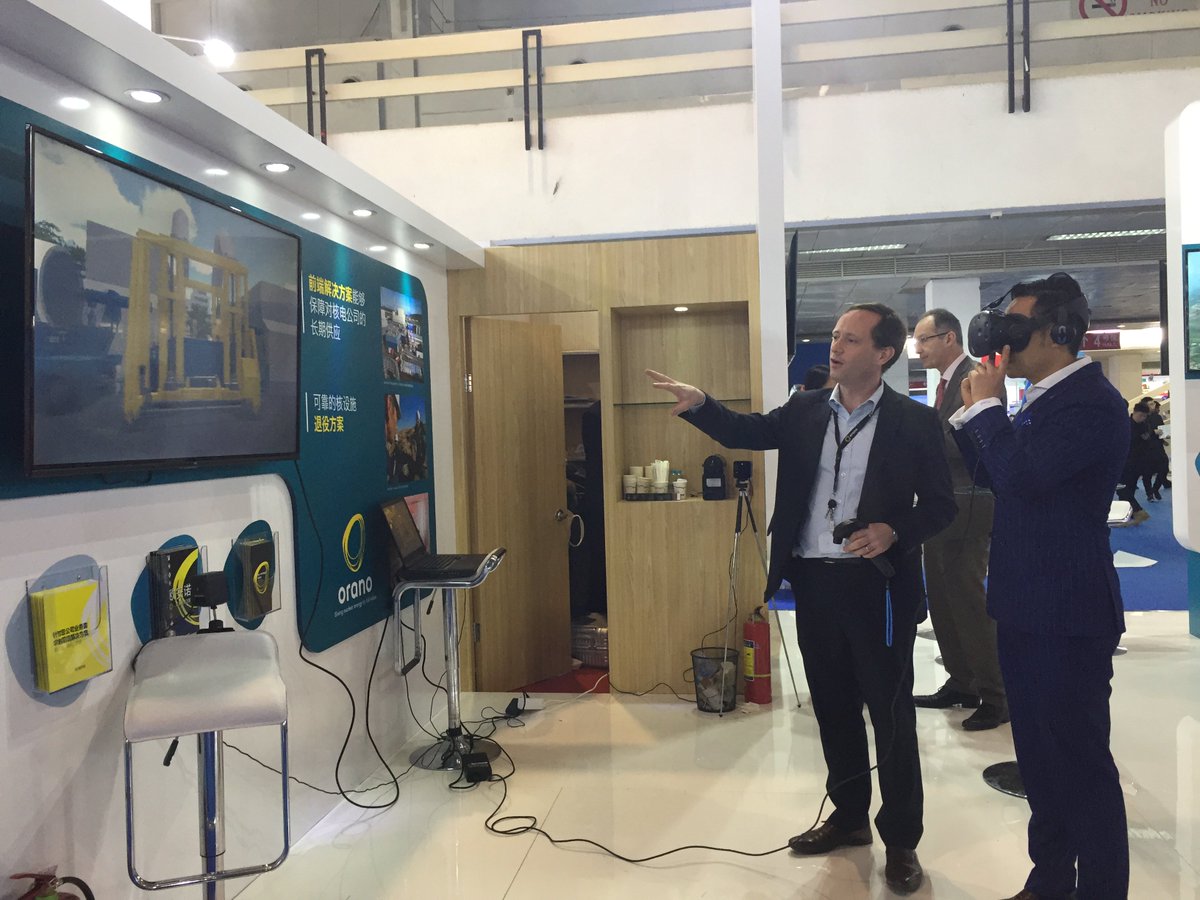 Oranogroup's tweet photo. Demonstration of the benefits from Virtual Reality’s application to NUHOMS® technology at the #CIENPI. This technology brings an interim and complementary solution to recycling by the dry transfer and storage of used fuel assemblies. https://t.co/u4Dn8WsCgt