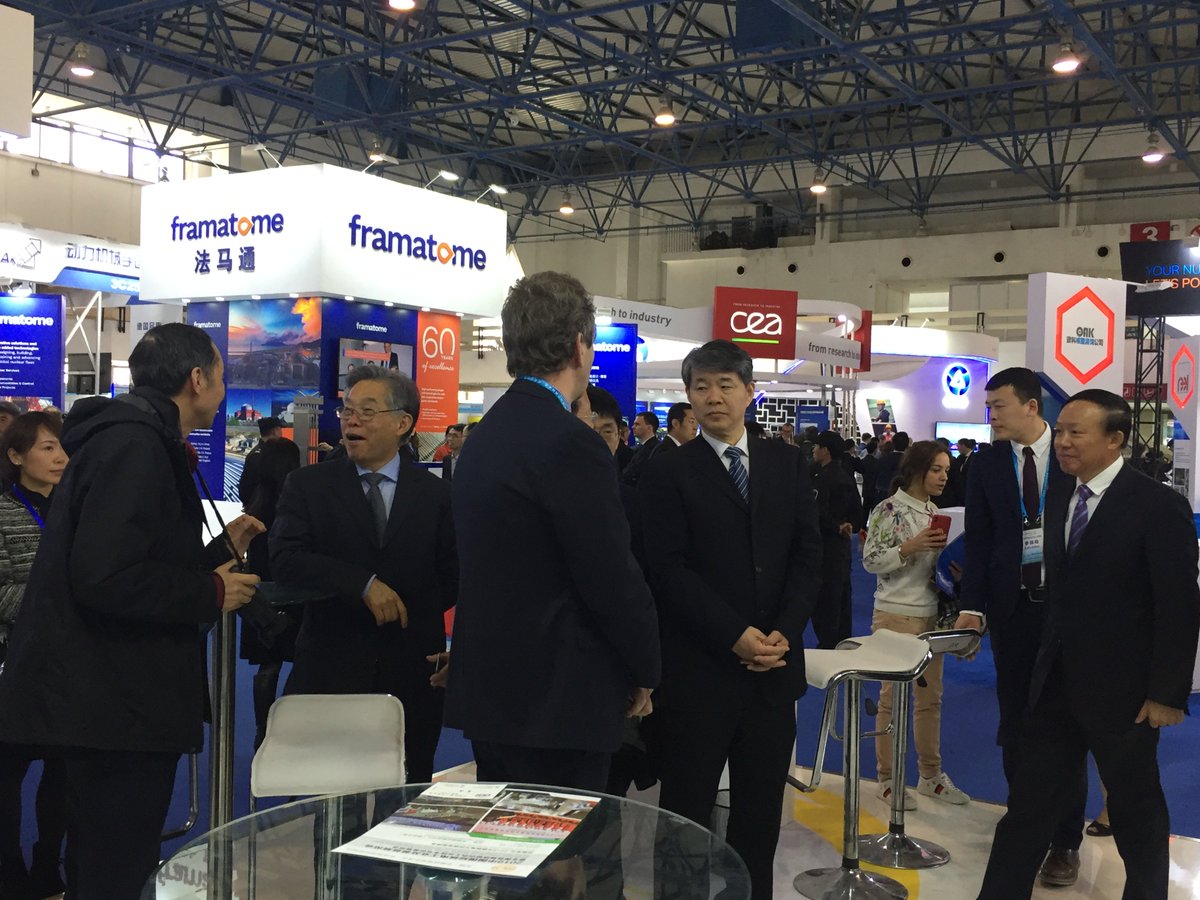Oranogroup's tweet photo. Visit of Mr LIU Hua, Vice Minister of the Ecological Environment (MEE) and Director of the National Nuclear Safety Administration (#NNSA) of the Popular Republic of China on Orano’s booth at the #China International Exhibition on Nuclear Power Industry (#CIENPI) https://t.co/DWXhwAfpCK
