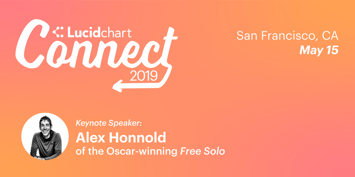 LucidSoftware's tweet photo. We are thrilled to announce Alex Honnold, star of the Oscar-winning documentary Free Solo, as our keynote speaker for Lucidchart Connect! Register now to join us in San Francisco on May 15 for our biggest user conference of the year! https://t.co/arc8hpNAXL #LucidchartConnect https://t.co/JmqQIQ9Q5s