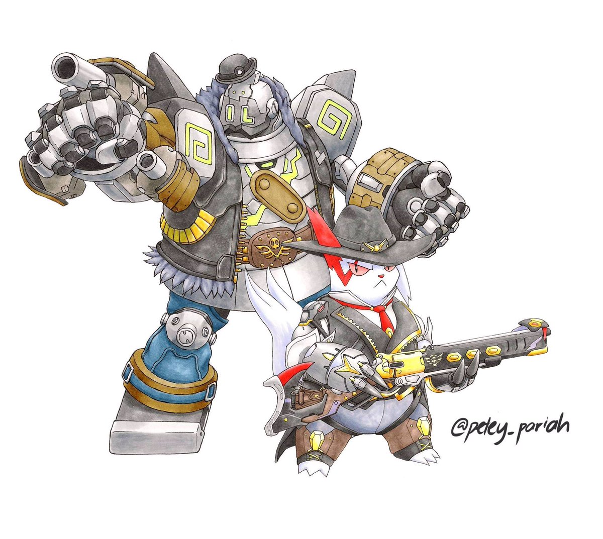 Petey_Pariah's tweet photo. Zangoose and Golurk as Ashe and BOB is done! Sorry for the wait since I have commissions and whatnot! Vote for your next character: Soldier 76, Torbjorn, Bastion or Baptiste
Until next time! #pokewatch https://t.co/aeHrgvT8kE