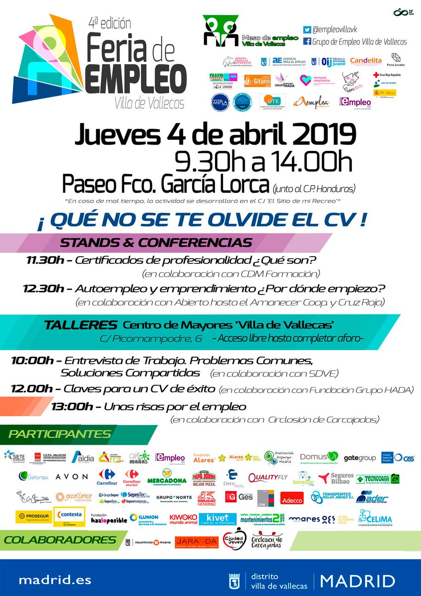 HazteAgenteGes's tweet photo. Te esperamos mañana en la IV Feria de #Empleo Villa de Vallecas. Recogeremos tu CV y te informaremos de las múltiples oportunidades de formar parte del sector asegurador.

⏰¡Apúntatelo ya en la agenda!
✅Jueves, 4 de abril de 9:30 a 14h
📥Y...¡no olvides traer tu CV! https://t.co/iPVEFNln2r