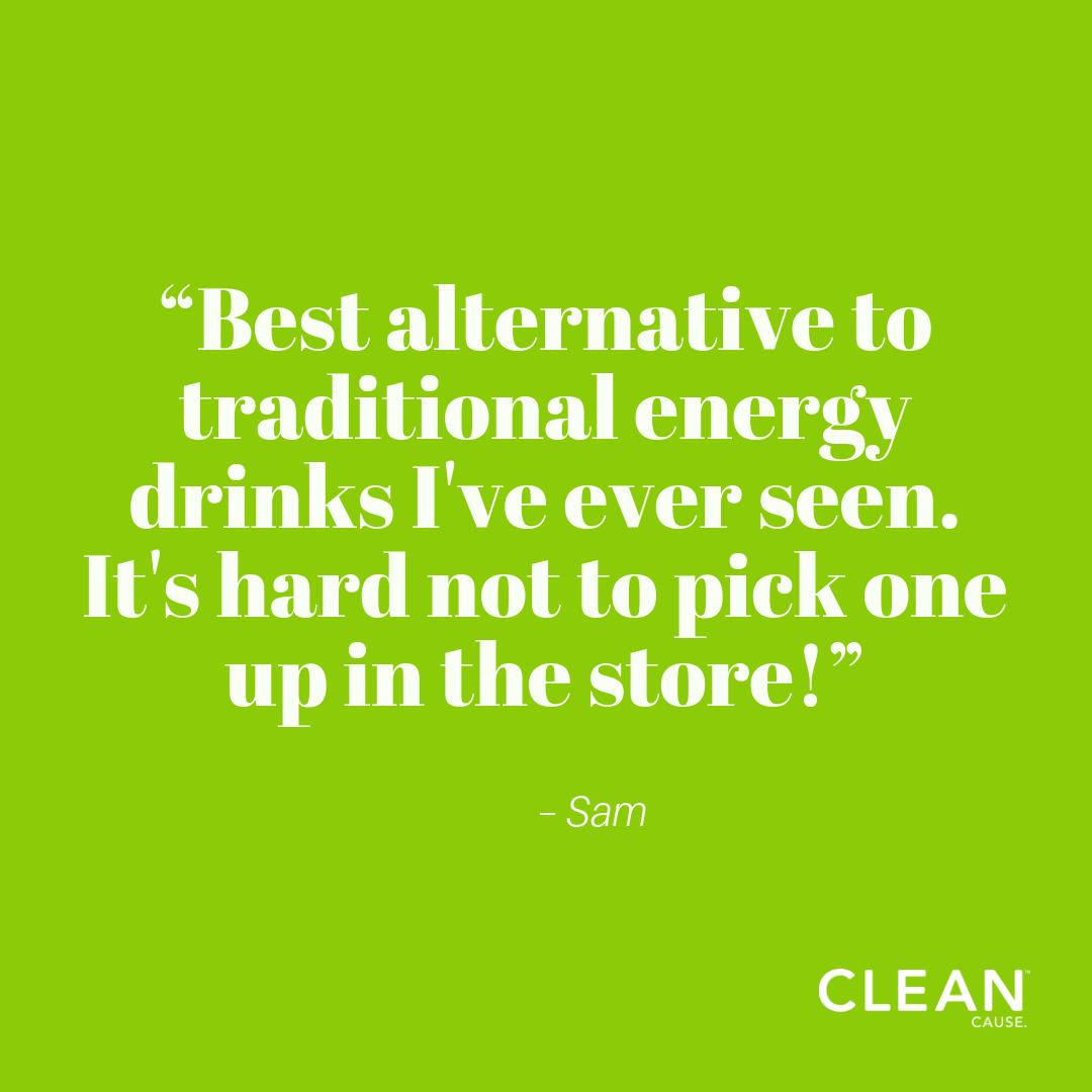 cleancause's tweet photo. “Best alternative to traditional energy drinks I’ve ever seen. It’s hard not to pick one up in the store!” – Sam
 
#Reviews #CLEANenergyDrink #50percentProfits #CLEANcause https://t.co/bBEJFraDzn