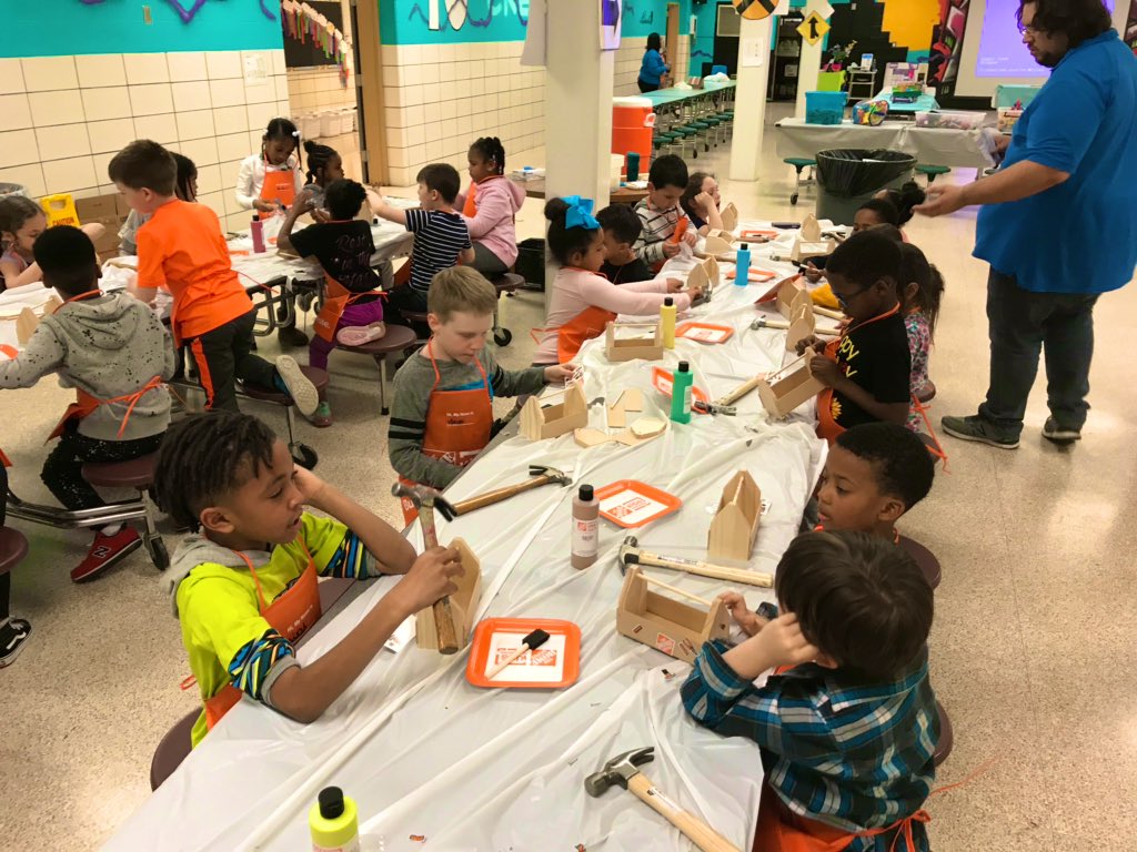Seana_THD's tweet photo. Our resident kid's workshop specialists Don and Brian took a trip to the YMCA yesterday to do a clinic just for them. It was a smashing success! #thd2313 #thehomedepot #tinyhammers #kidsworkshop #futurecustomers #futureassociates @thd_young @THDToddMurdoch @KevinZ_THD https://t.co/la9aBN4cR8