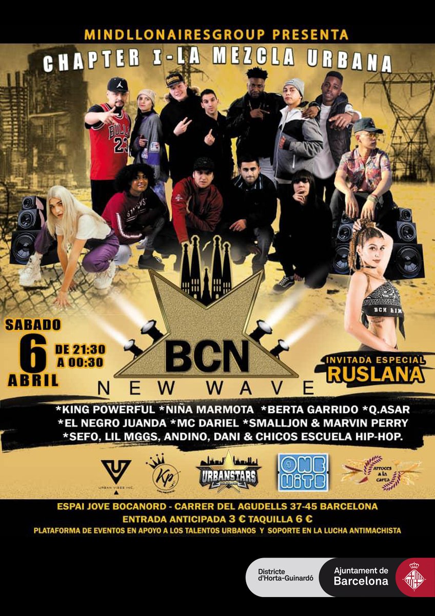 BOCANORD's tweet photo. 6/04 1r Festival de #musicaurbana #bncnewwave organitza per joves del #carmel #KingPowerful #NiñaMarmota @BertaGarrido #QAsar #ElNegroJuanda
#McDariel @smalljonoficial & #MarvinPerry #Sefo, #LilMggs, #Andino, #Dani & Chicos Escuela Hip Hop @LaCinetika https://t.co/dMsSn4Qk1b https://t.co/VNHc903d7a