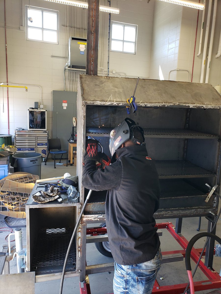 Keshon Davis welding in the cooking racks! We are getting real close! <a href="/HSVCareerCoach/">HCS Career Coach</a> <a href="/HSVCTE/">Huntsville CTE</a> <a href="/HSVk12/">Huntsville City Schools</a> <a href="/MaeJemisonHS/">Mae Jemison High School</a>