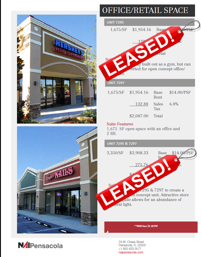 NAIPensacola's tweet image. Last Available Unit on BUSY Navarre Pkwy. Call Logan or Tina to view space! 850 433 0577 #retailcenter #tradecorridor