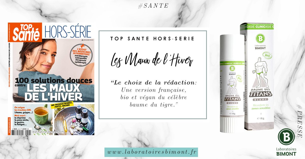 labo_bimont's tweet photo. [La presse en parle] Nous sommes fiers de retrouver notre Baume des Titans Bio dans la sélection de la rédaction du @Top Santé hors-série ! Est-ce pour vous aussi un incontournable? 😀 https://t.co/svu9yozMs3