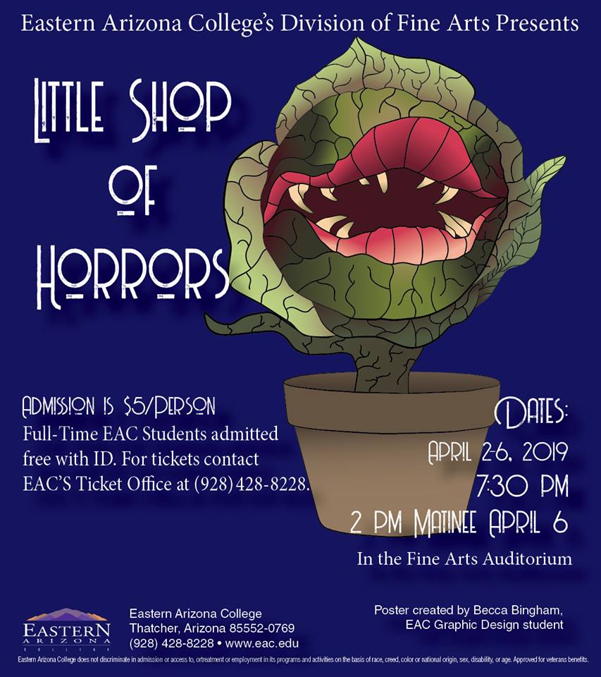 eacmonsters's tweet photo. Come and enjoy EAC's Spring 2019 Musicale, "Little Shop of Horrors" tonight! If you can't make it tonight come another night! The show is to be performed on April 2-6 at 7:30 p.m. and a 2 p.m. matinee on the 6th.
#monstersforlife https://t.co/P5vjYri0O0