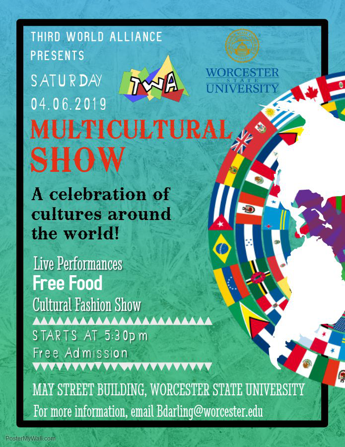 This Saturday there will be a Multicultural Show 5:30-7pm in the May St Aud. The event will include cultural performances, food sampling, a fashion show featuring #WooState students, an art exhibit, vendors, and more!
 
For more information, check out ow.ly/1IOn50nsM4g