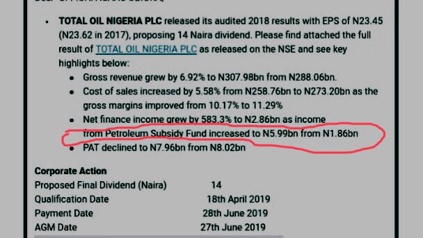 osita_chidoka's tweet photo. I love reading Annual reports of public companies (Buffet reads them religiously)it tells me how economic operators view the economy plus it guides my investment decisions.

TOTAL Oil reported that income from Petroleum subsidy grew from 1.86Bn to 5.99Bn in 2018. 

Fuel subsidy? https://t.co/HW4Mqf0ITw