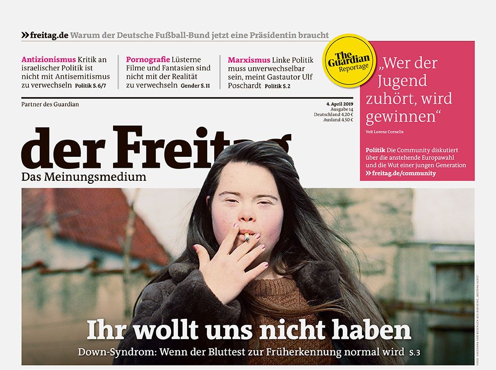 derfreitag's tweet photo. Ihr wollt uns nicht haben! Down-Syndrom: Wenn der Bluttest zur Früherkennung normal wird

Der neue @derfreitag – ab Donnerstag am Kiosk oder digital

https://t.co/8a748GGr7B https://t.co/Pn1hGcm6cI
